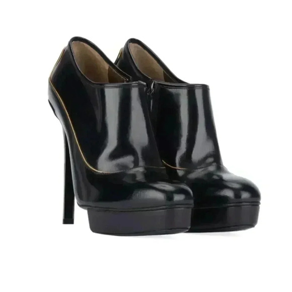 LANVIN Platform Stiletto Booties Y2K Black Gold Designer Officecore Corpcore - Picture 1 of 16
